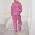 thumbnail image 5 of Junzan Pink Gingham Print Womens Pajama Sets,Long Sleeve Button Down For Women Pjs 2 Piece, 5 of 9