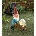 thumbnail image 3 of 13" Blue and Red Gnome with Wheel Barrow Solar Outdoor Statue, 3 of 4