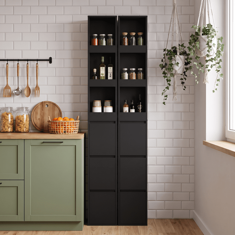 Lacoo 67''H Bathroom Storage Cabinet with 3 Drawers and Adjustable Shelves, Narrow Freestanding Linen Tower, Reversible Slim Organizer for Bathroom, Laundry Room and Kitchen, Black