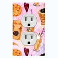 thumbnail image 1 of Metal Light Switch Wall Plate Outlet Cover (Coffee Mocha Espresso Grounds Cookie Sugar Treats Love Caramel Shake Pink Polka Dots - Single Duplex), 1 of 2