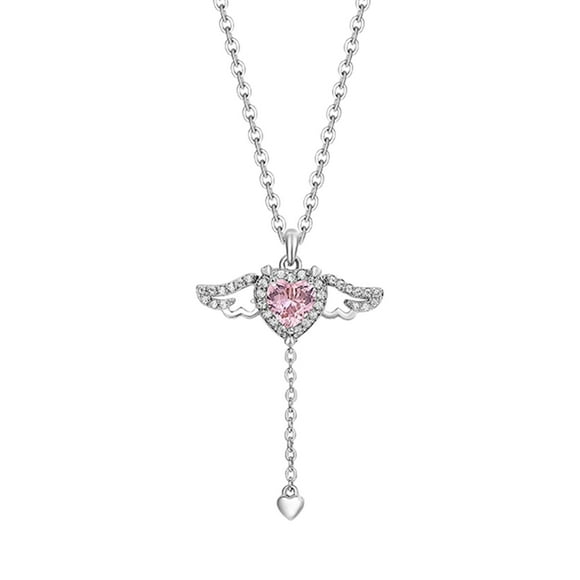 TechWave Angel Wing Heart Pendant Necklace For Woman Minimalist Jewelry Girl Neck Chain Elegant Rhinestone Necklace Vintage Locket Necklace for Women Mens Chain Necklace Necklace Custom Name Rosary
