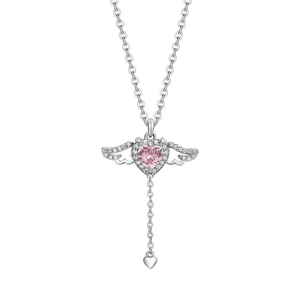 Rosa de cristal de ala de ángel collar colgante de corazón para la mujer de joyería minimalista chica collar de cuello elegante collar de diamantes de imitación