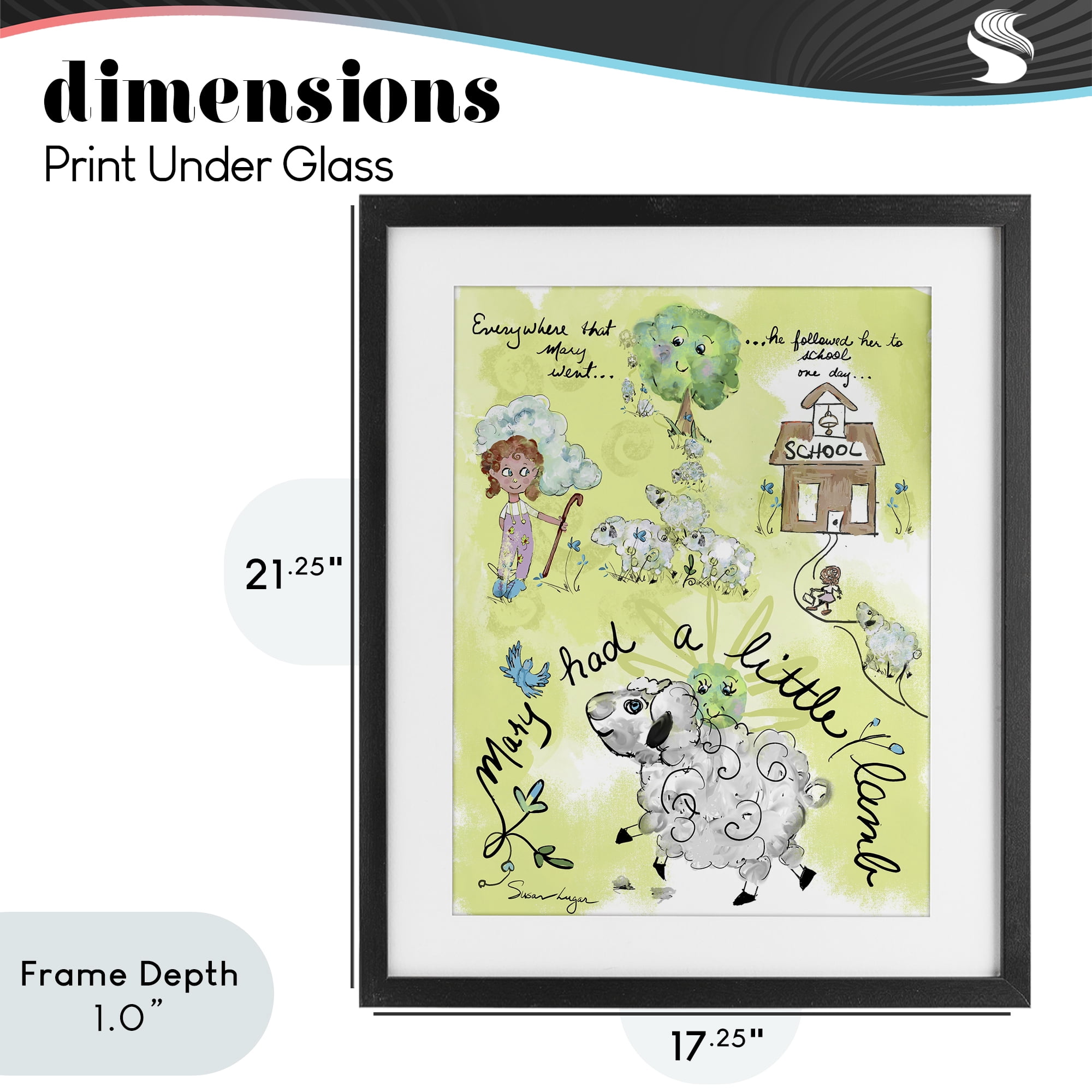 Stupell Industries Little Lamb Nursery Rhyme Black Framed Print Under Glass, design by Susan Lugar