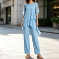 thumbnail image 3 of Yigetop Women's Asymmetric Capelet 2 Piece Pant Suit Round Neck Loose Fit Wide Leg Trousers Elegant Comfortable Outfits for Formal Events Sky Blue XL, 3 of 4
