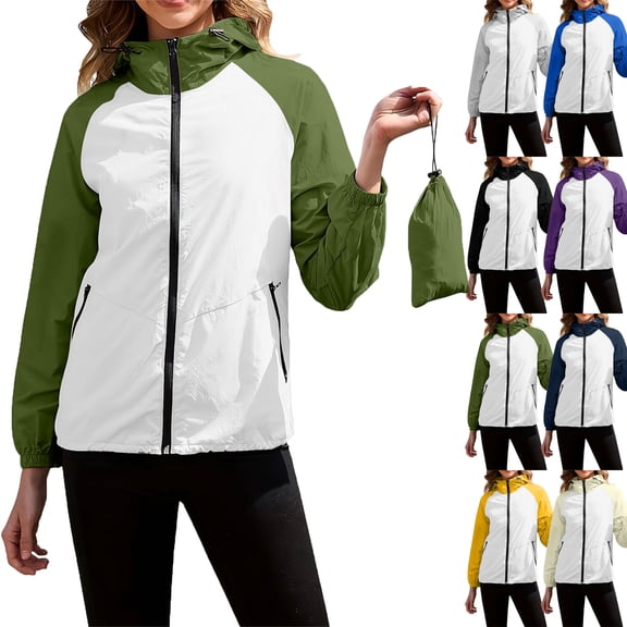 Lenago Women's Colorblock Packable Waterproof Hooded Fashion Outdoor Jacket