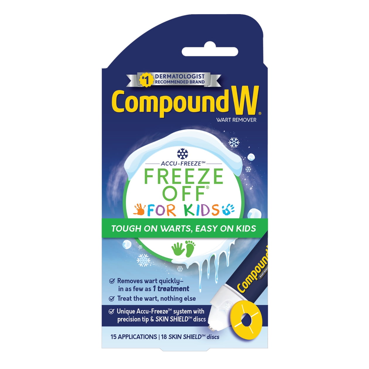 Compound W Freeze Off for Kids Wart Remover, 15 Applications 18 Skin Shield Discs, For Common and Plantar Wart Removal