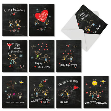 M5655VDB-B1x10 Chalkboard Love 10 Valentine's Day Note Card Set with