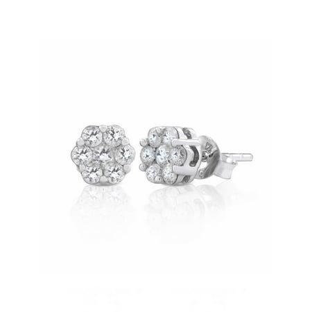 Sterling Silver 1/2 Carat Weight Diamond Flower Cluster Earring