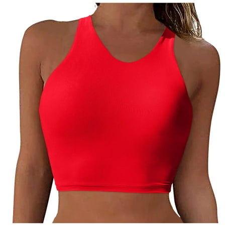 Siilsaa Bathing Suit Tops for Women Women s Cut Out Tie Knot Halter Swimwear Bikini Top Red S