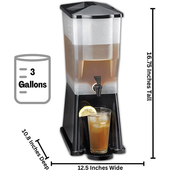 3 Gal Beverage Dispenser Black Non-Insulated Plastic with Standard Faucet
