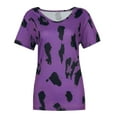 thumbnail image 3 of QLEICOM Women's Tops Summer Leopard Print Raglan Short Sleeve Basic T Shirt Blouses Shirts Tops Purple M, US Size 6, 3 of 5