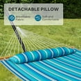 thumbnail image 4 of Hammock with Stand, 2 Person Quilted Outdoor Hammock, Detachable Pillow & Bamboo Spreaders, Portable Hammock with Carrying Bag, Heavy Duty Stand, Perfect for Outside, Patio, Aqua Blue, 4 of 17