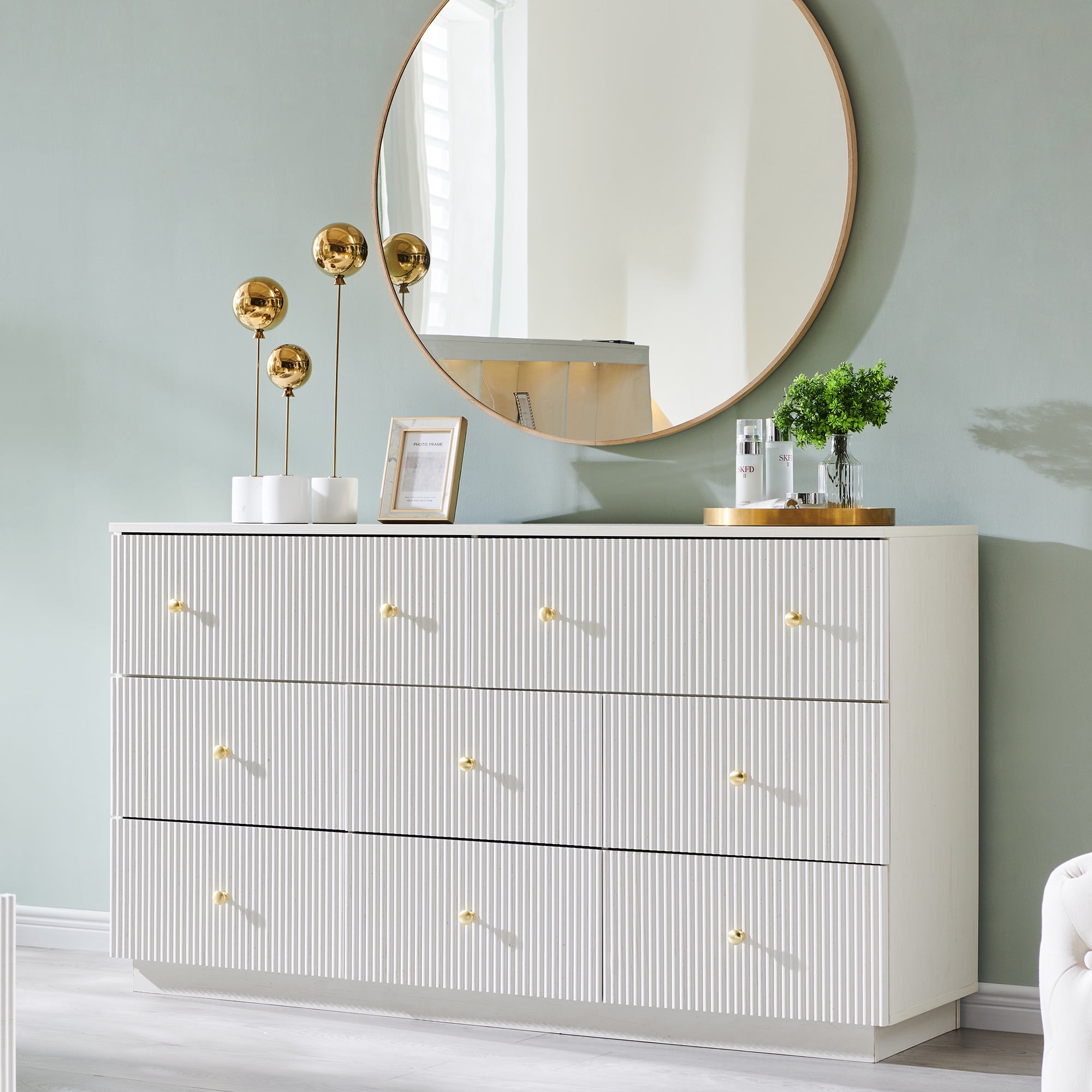 wow97e Fluted 8 Drawers Dresser, 55" W Modern Chest of Drawers with Deep Storage, Wood Tall Dresser Storage Organizer for Bedroom, Living Room, Hallway