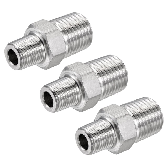 Unique Bargains 1/4x1/8 BSPT Filetage Mâle Raccord de Tuyau de Réducteur Hexagonal en Acier Inoxydable 3 Comte