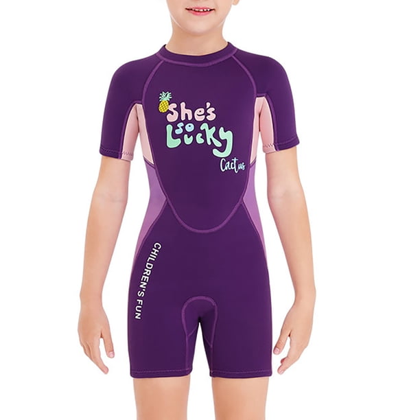 Divesail niños trajes de buceo de cuerpo completo traje de manga corta pantalones de manga corta para niños buceo Snorkeling Surfing Natación Púrpura XXL tholdsy OD003679-10