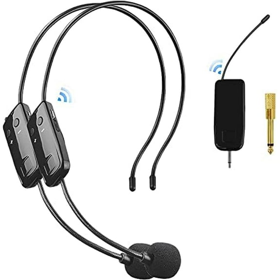 2.4G Wireless Microphone System for Two People,  ft Long Range, Stable Transmission, Portable Headset Microphone for Voice Amplifier,  System, Teacher, Fitness Instructor, Outdoor$$Music