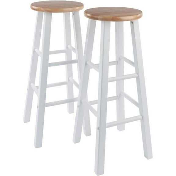 Pemberly Row 29" Solid Wood Bar Stool in Natural and White (Set of 2)