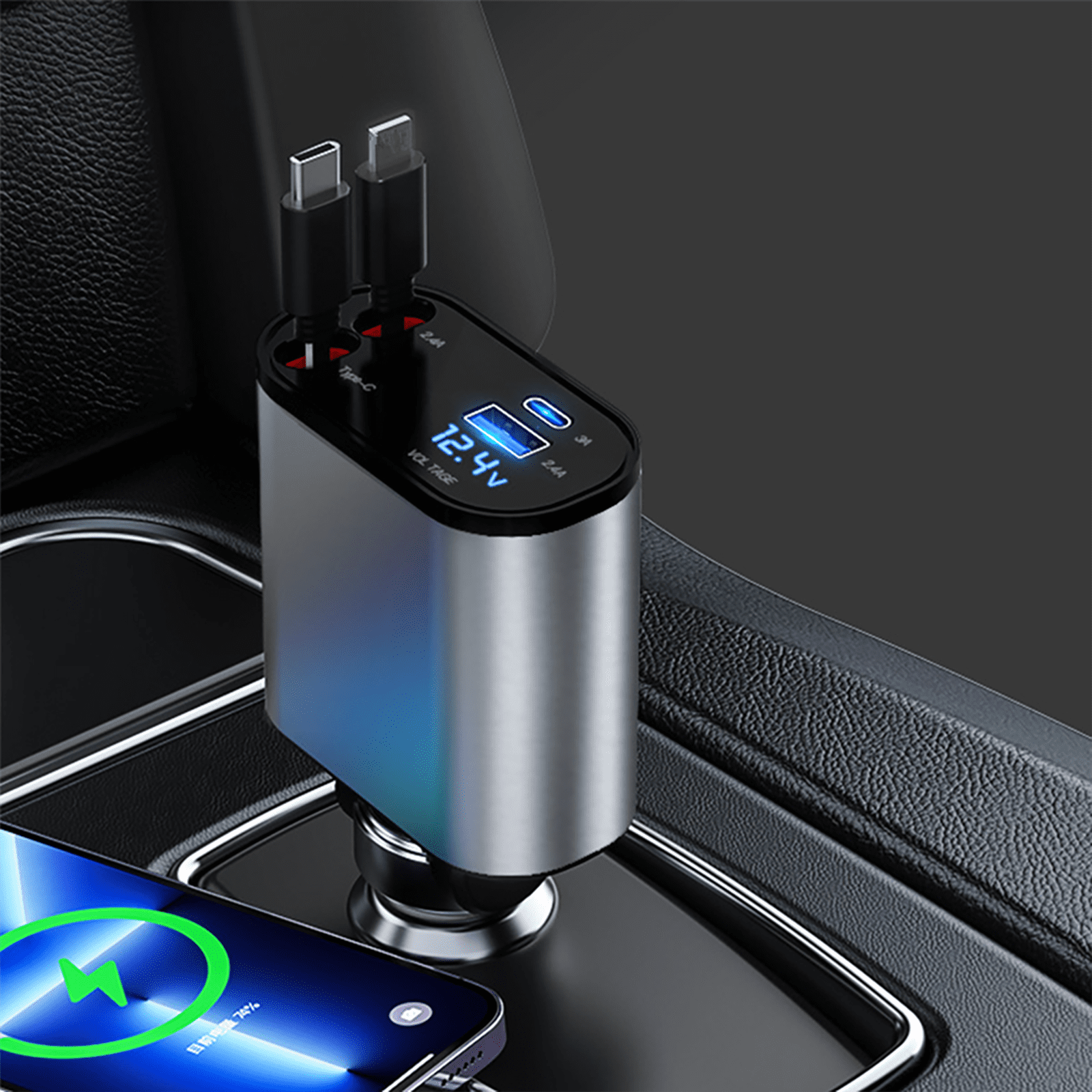 Rapid 100W Car Charger with Dual USB Flexible Telescopic Line Fast Charging for Multiple Devices