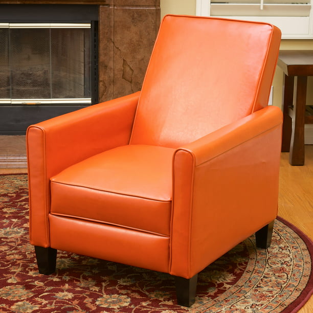 Stratton Orange Leather Recliner Club, Club Chair Recliner Leather