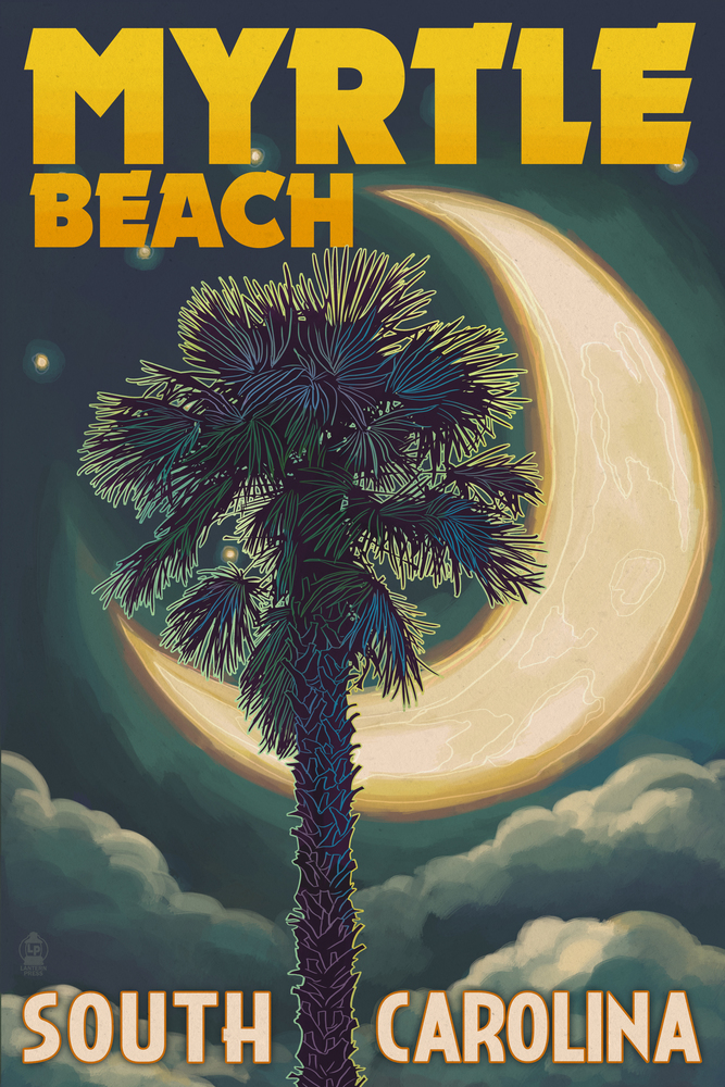 Myrtle Beach, South Carolina, Palmetto Moon and Palm (9x12 Wall Art