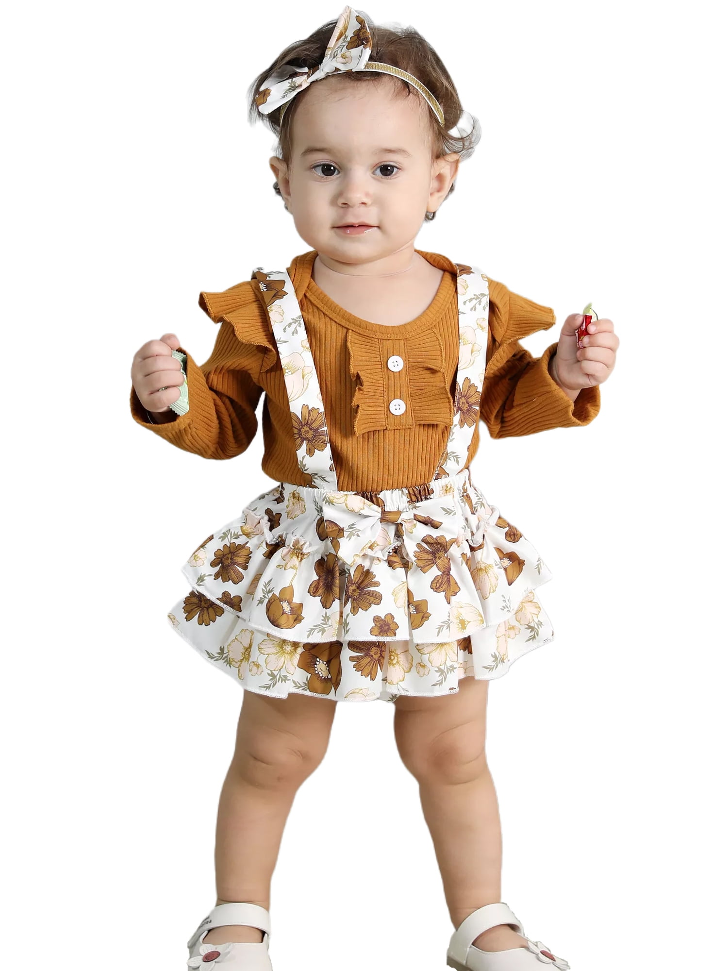 Younger Tree Newborn Toddler Baby Girl Fall Winter Clothes Long Sleeve Bodysuits Dress Headband Set,Size 0-18 Months