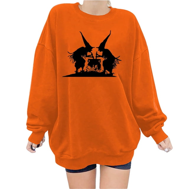50 % de Rabais Liquidation Chandail Surdimensionné pour Femmes 2023 Mode Halloween Imprimé Blouse Ample à Manches Longues Col Rond Chandail Décontracté