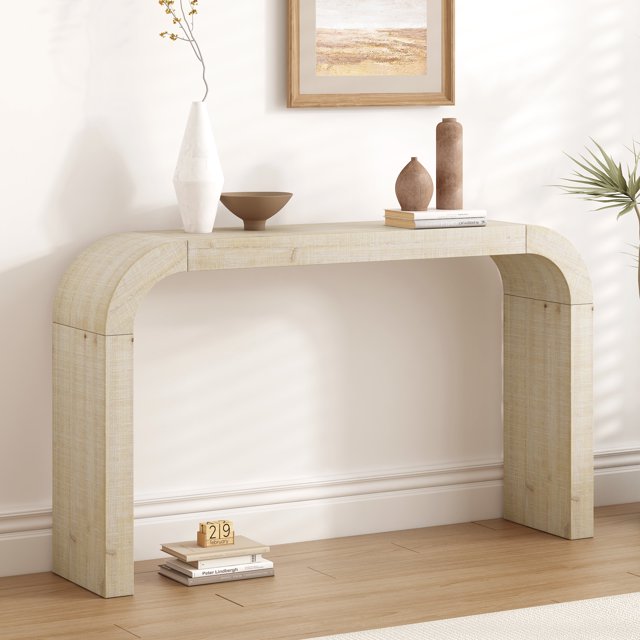 MODERNLUXE Table Console Moderne, Table d'Entrée en Bois de 52 Pouces avec Bord Courbé et Texture Naturelle, Table de Sofa pour Salon, Naturel