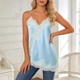 thumbnail image 2 of COMVALUE Womens Summer Satin Lace Cami Tops Sexy V Neck Asymmetrical Backless Camisole Spaghetti Strap Silky Blue for Size M, 2 of 9