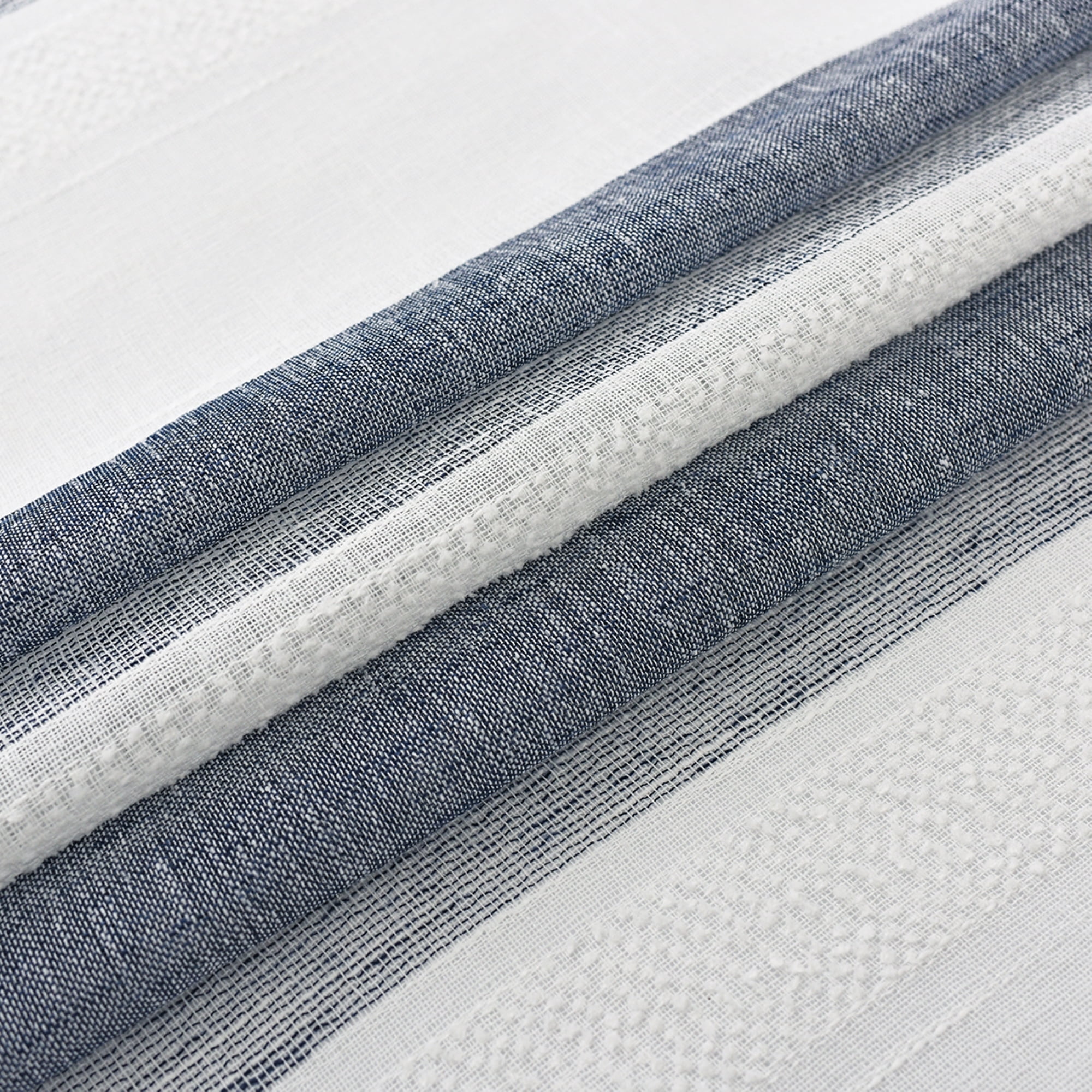 Uptown Home Semi Sheer Stripe Rustic Window Curtain Panels Provide Privacy for Bedroom Living Room Linen Rod Pocket Drapes, 50"x 95"x2, Navy Blue and White
