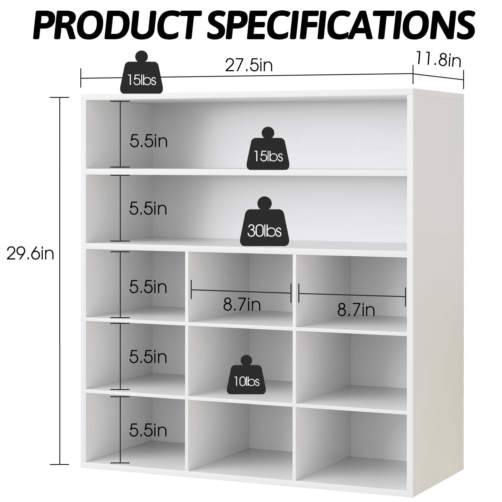 hoe Rack Organizer, 5-Tier Wood Cubby Shoe Rack with 2 Storage Shelf and 9 Cubbies, Shoe Organizer Cabinet for Entryway, Hallway, Closet and Garage, White