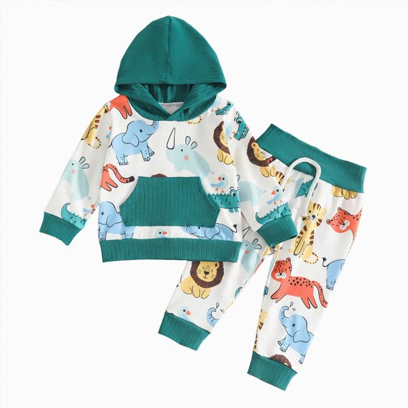Gubotare Toddler Baby Boy Fall Winter Clothes Crewneck Sweatshirt Long Sleeve Trucks Shirt and Pants Cute Boys Outfits Green,Size 12-18 Months