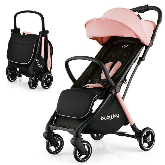 Gymax Poussette Portable pour Bébé Pliable à une Main avec Cadre en Aluminium Rose