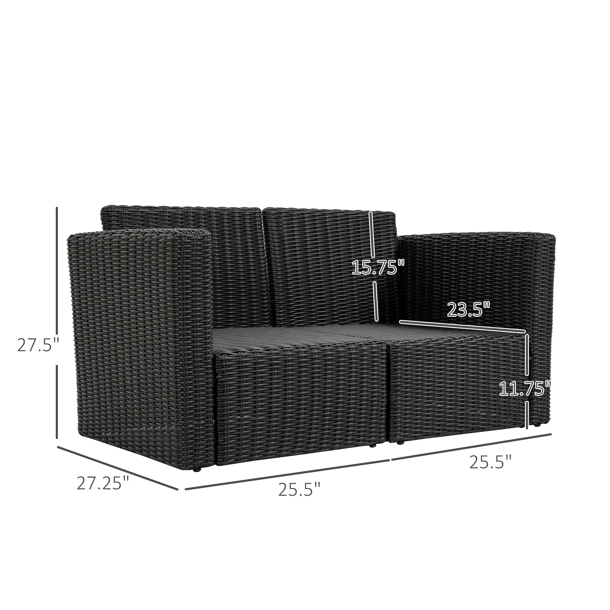 Outsunny 2 Piece Patio Wicker Corner Sofa Set, Outdoor PE Rattan Furniture, with Curved Armrests and Padded Cushions for Balcony, Beige