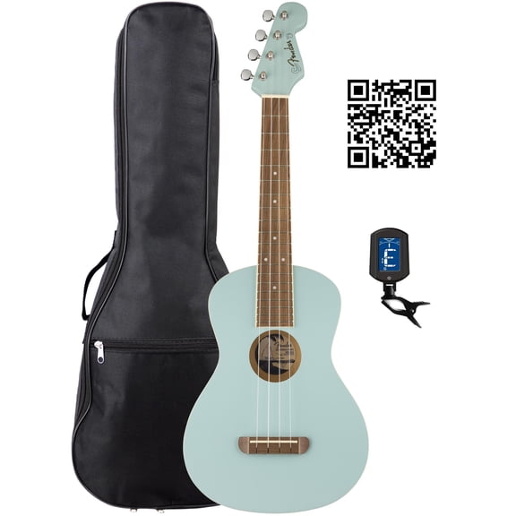 Fender Avalon Tenor Ukulele - Daphne Blue Bundle with Gig Bag, Tuner, and Austin Bazaar Instructional Video