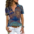thumbnail image 4 of ICHUANYI Clearance Women Casual T-shirt Printed Sexy V-Neck Zipper Short Sleeve Pullover Blouse Tops(Blue, L) ICHUANYI WER2023081011013, 4 of 6