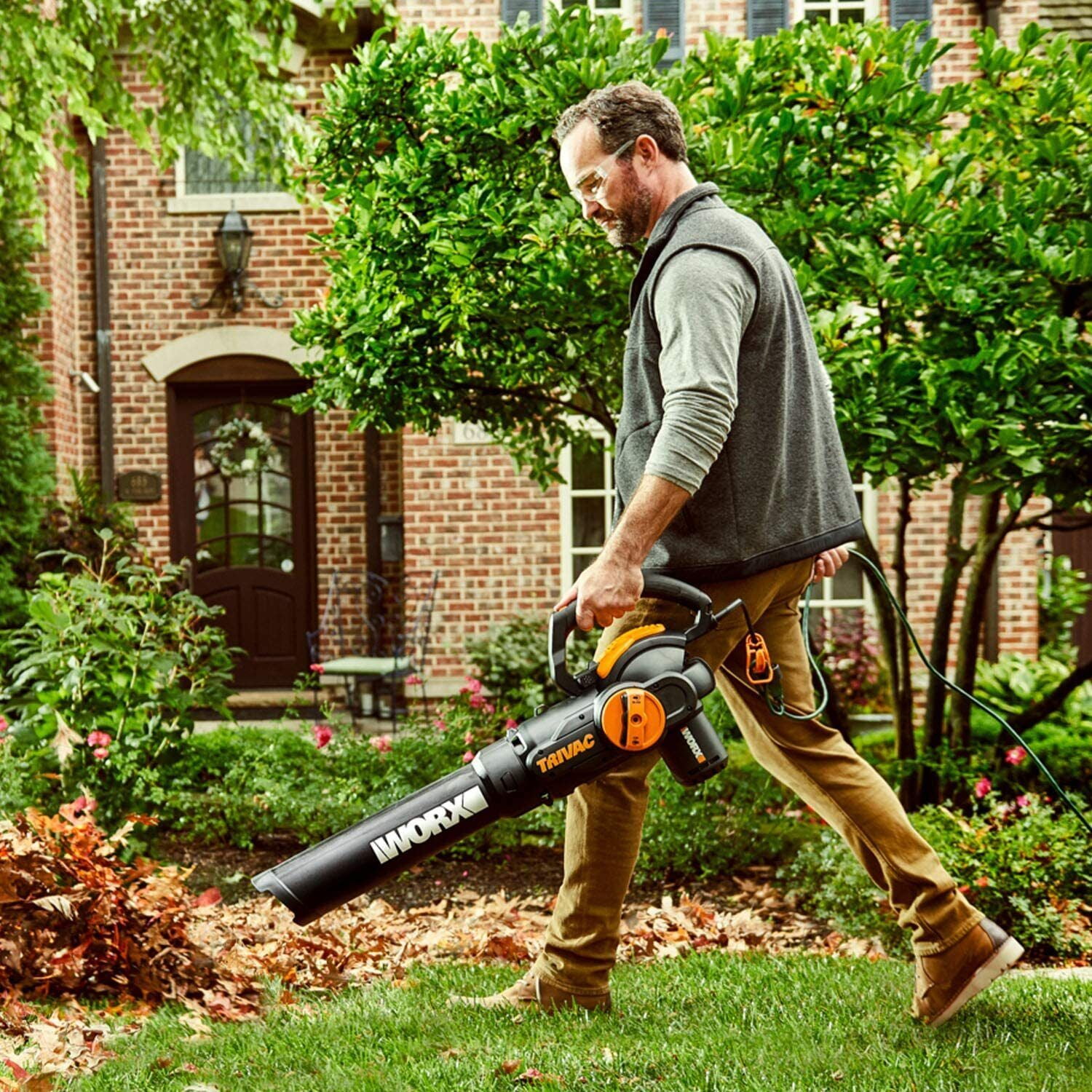 Worx WG524 12 Amp TRIVAC 3-in-1 Electric Leaf Blower/Mulcher/Vac with Leaf  Collection System 