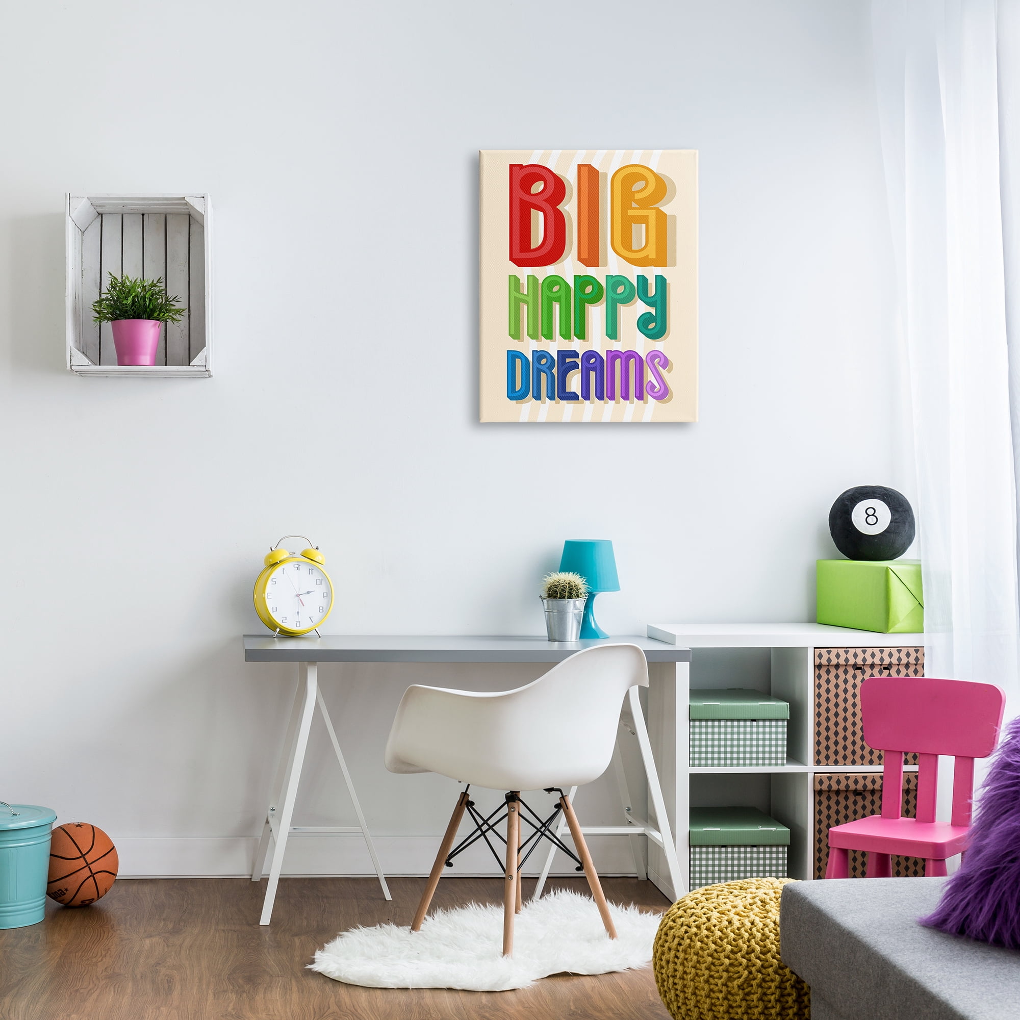 Stupell Industries Big Happy Dreams Encouragement Retro Rainbow Font, 24 x 30, Designed by Daphne Polselli