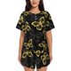thumbnail image 1 of Fotbe Golden Glitter Butterflies Conjunto de Pijama Estampado para Mujer, 2 Piezas, Ropa de Dormir con Camiseta de Manga Corta y Shorts Suaves-Large, 1 of 6