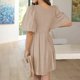 thumbnail image 3 of Gibobby Vestido casual de punto para mujer Vestido de moda de ocio suelto con cuello en V y frenillo de manga media hinchada de verano para mujer(Caqui,XL), 3 of 5