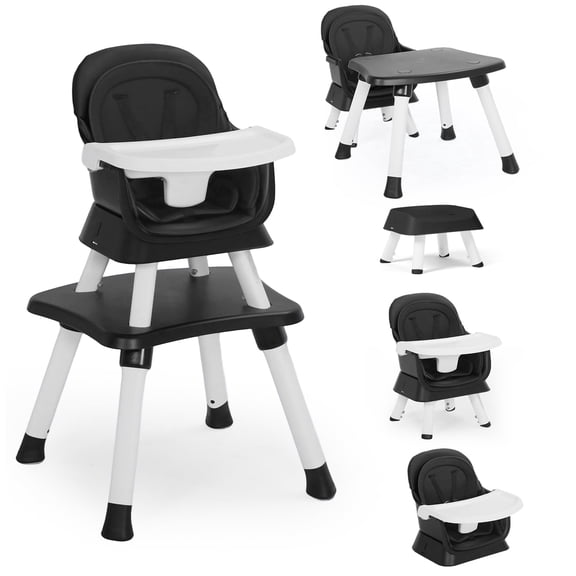AILEEKISS 8-in-1 Baby High Chair, Toddler Booster Seat with Dishwasher-Safe Tray, Black