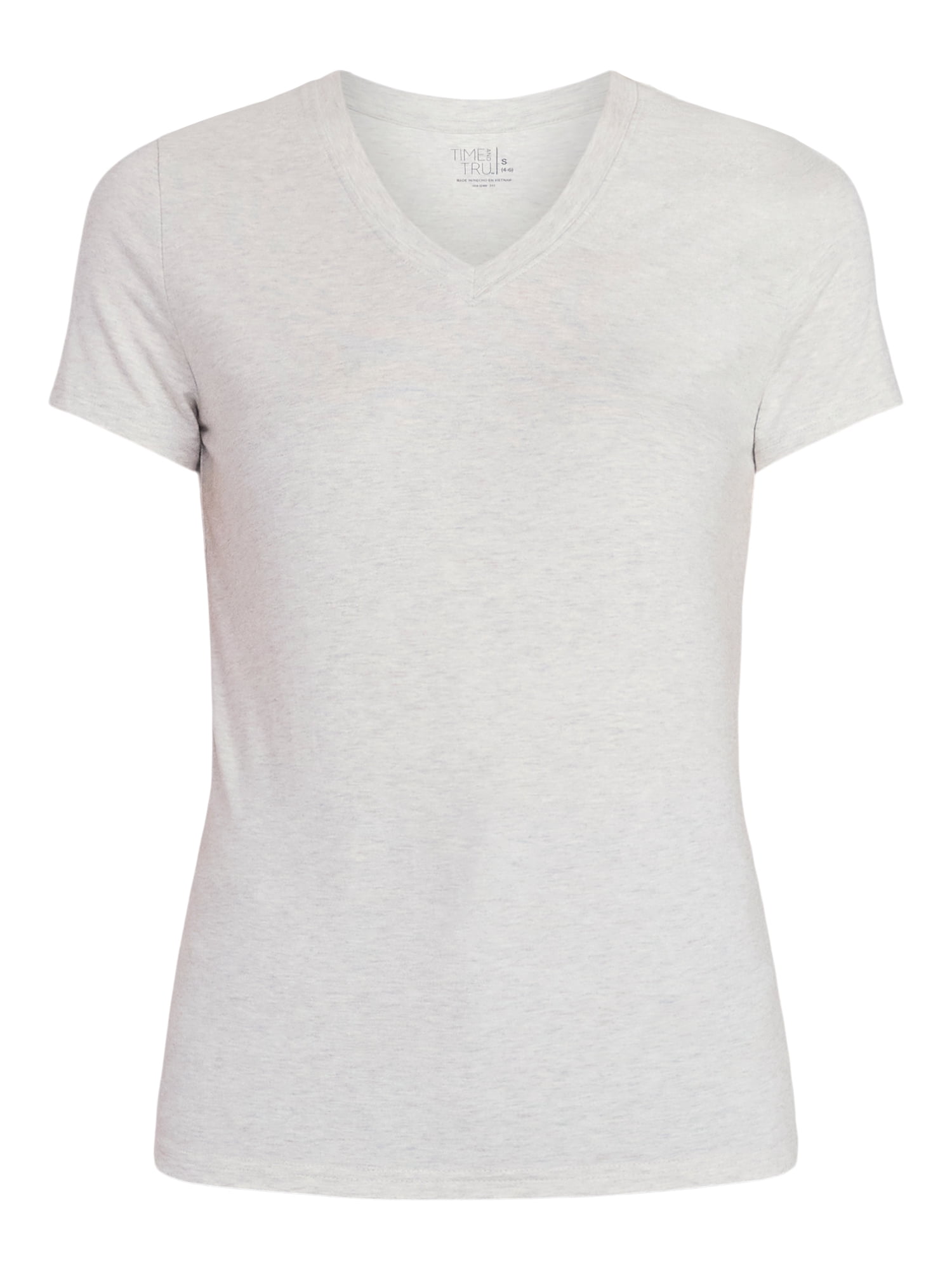 Time and Tru Women's Slim V Neck Tee with Short Sleeves, Sizes XS-XXXL