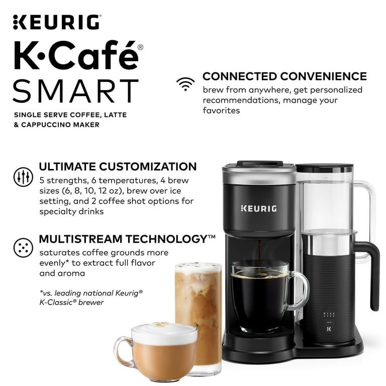 Keurig K Cafe SMART Single Serve K Cup Pod Coffee Latte and Cappuccino Maker Black