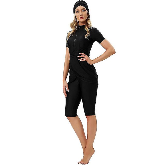 Traje de baño musulmán corto nuevo 2023 Traje de baño musulmán modesto para mujer Burkini con cremallera frontal