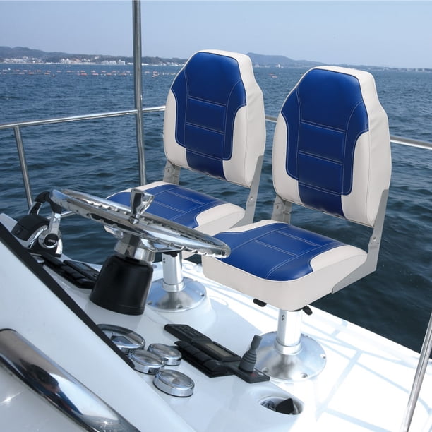 Yeshouse Asiento de barco plegable con bisagras de aluminio, vinilo marino resistente, respaldo alto y acolchado de espuma de alta densidad, resistente a los rayos UV
