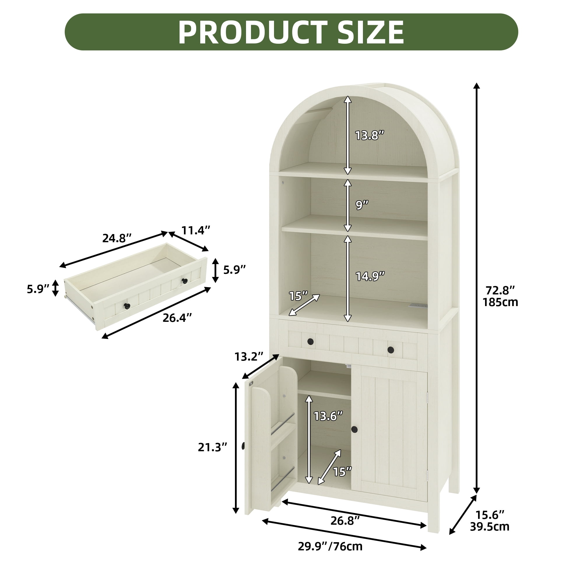 Uforic Arched Kitchen Pantry Cabinet, 73" Tall Farmhouse Wood Pantry Shelves with Charging Station, White