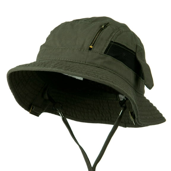 Big Size Brushed Canvas Washed Fisherman Hat - Olive XL-2XL