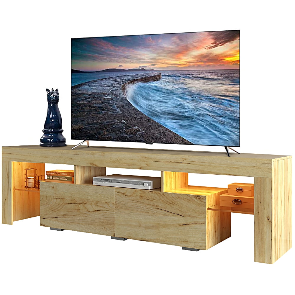 Framhouse Oak TV Stand for 70 Inches TV, TV Stand with RGB LED