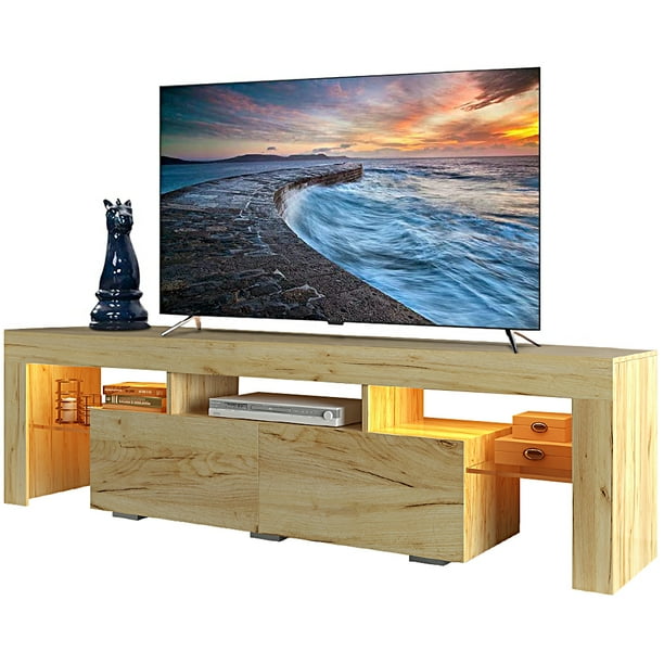 Framhouse Oak TV Stand for 70 Inches TV, TV Stand with RGB LED