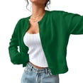 thumbnail image 4 of Women's Cropped Cardigan Sweater Button Up Long Sleeve Crew Neck Knit Tops Trendy Fall Winter Jumper Green XS, 4 of 5