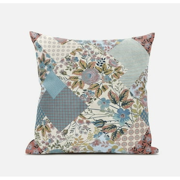 Arizona Floral Patches Suede Zippered Pillow W Insert in Brown Pink 18 x 18
